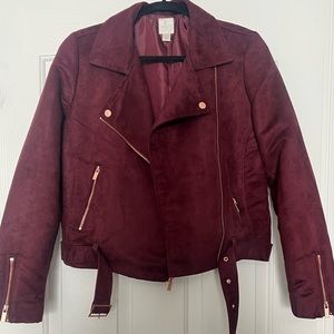 NWOT Lauren Conrad Faux Suede Red Burgundy Wine Moto Biker Jacket